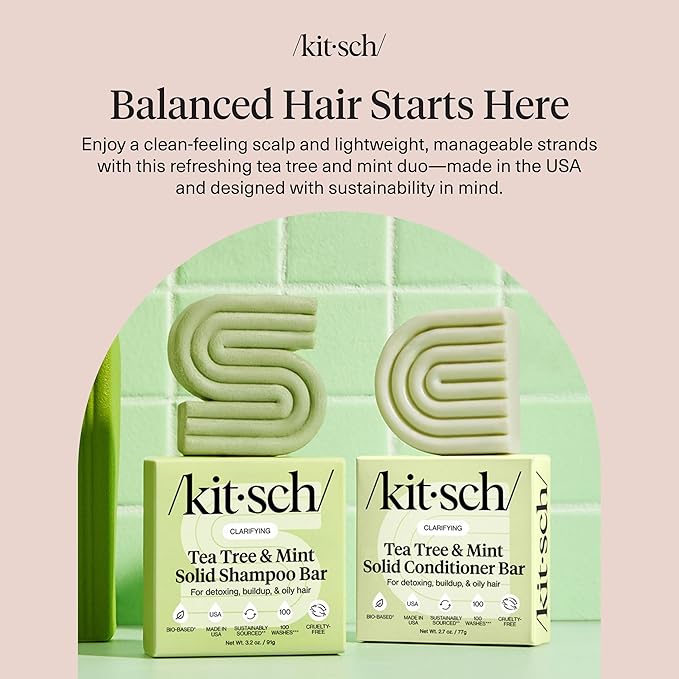 Kitsch Clarifying Tea Tree Shampoo and Conditioner Set – Shampoo & Conditioner Bar for Women and Men, Scalp & Oil Control Hair Care – Free of Paraben, Sulfate & Silicone – Made in USA - 2 pcs