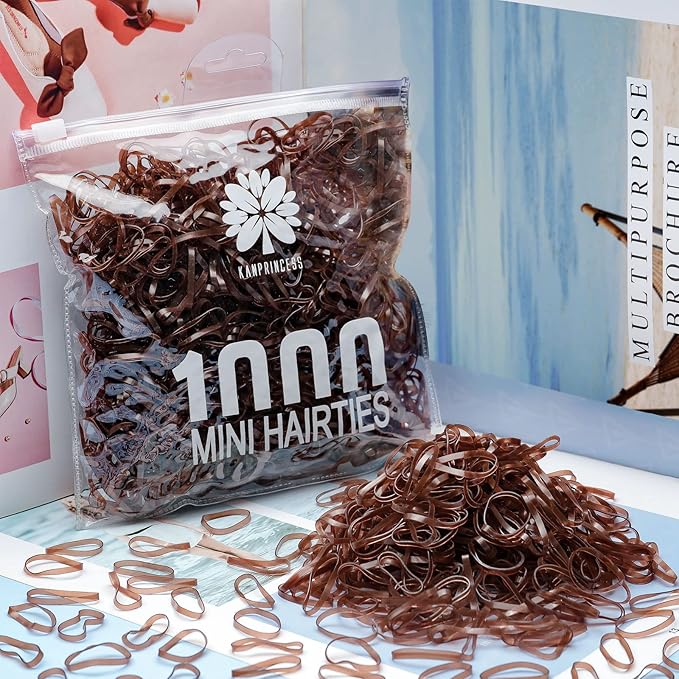 1000pcs Brown Mini Rubber Bands, Soft Small Hair Ties for Kids Toddlers Girls, Elastic Ponytail Accessories, No Damage Baby Hair Styling (Brown)