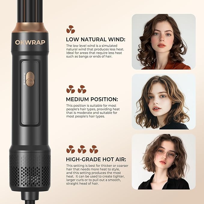 6 in ONE Blow Dryer Brush,Air Curling Iron Round Brush Blow Dryer 800W,Ionic Hair Dryer Brush for Women, Hot Air Brush Hair Styling Tools 100-120V