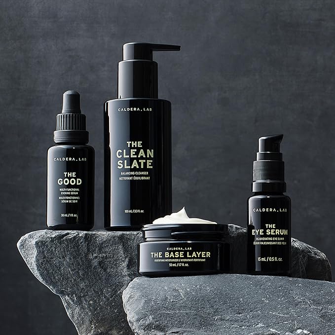 Caldera + Lab Men’s Anti-Aging Skincare Kit – The Regimen Rich + Eye Defense: Cleanser, Moisturizer, Night Serum & Eye Serum for Firmer, Smoother, Hydrated Skin | Clean Ingredients