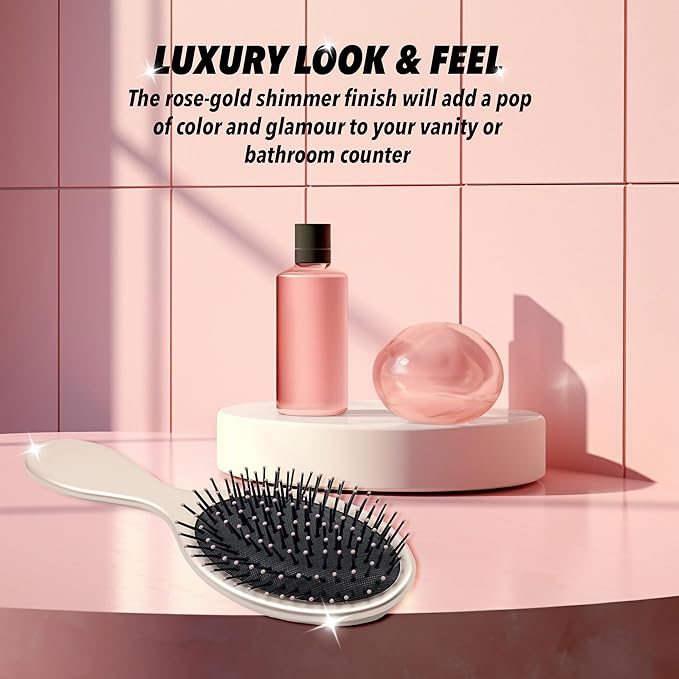 Earth & I Rosegold Hair Brushes for Women, Pink Hairbrush, Rose Gold Women Hair Brush, Kids Hairbrush, Brushes and Combs, Detangling and Styling (Oval)