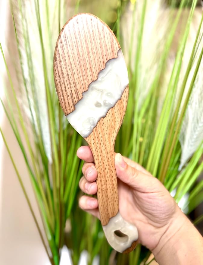 CRISAN Everlasting Hair Brush, Hand Carved Oak Wood and Resin Handle, 3 Interchangeable Bristles - Mixed, Boar, and Nylon (Eternal White)