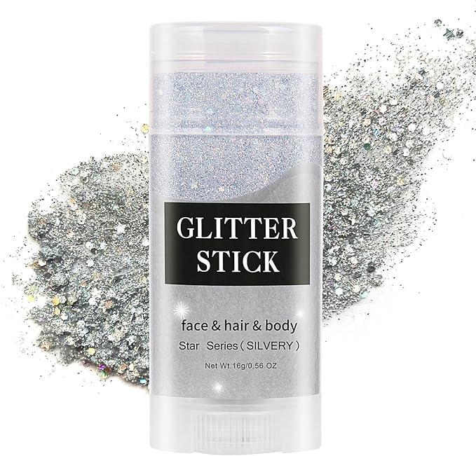 MEICOLY Silver Body Glitter Stick,Waterproof Halloween Face Glitter Gel,Chunky Glitter Face Paint,Mermaid Sequin Hair Glitter Makeup,Sparkle Body Glitter for Women,Festival Accessories Glitter