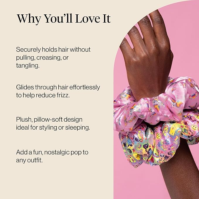 Lisa Frank x Kitsch Pillow Satin Scrunchies for Women - Hair Ties No Damage, No Crease Hair Accessories | for Day or Night Use | Ideal Gifts for Women - 2pcs