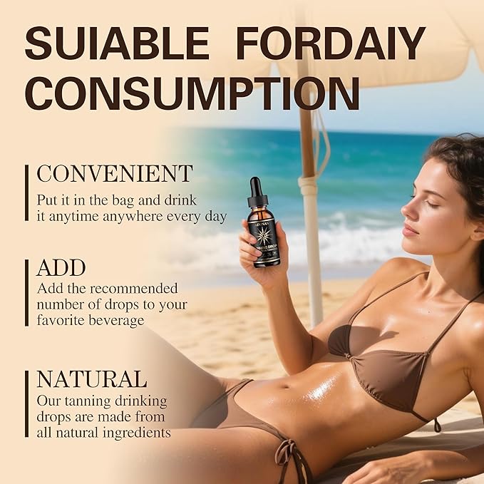 Sunless Tanning Drops for Water & Beverages – Oral Tanning Supplement, Natural Sunkissed Glow for Face & Body, Vegan & Safe, No Sun Required, Watermelon Flavor (2.02 fl.oz)