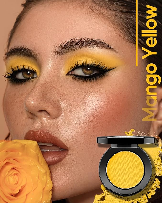 Single Yellow Eyeshadow Matte Handmade Pressed Eyeshadow Palette With No Creasing High Pigmented Long Lasting Yellow Eye Shadow (MangoYellow)