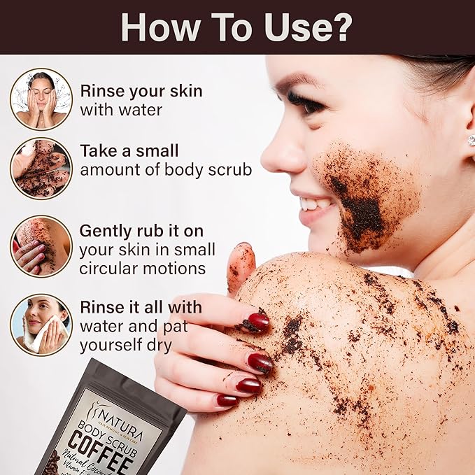 Natura Spa Coffee Body Scrub with Coconut Oil & Vitamin E – Natural Exfoliator for Smooth, Glowing Skin – Reduces Cellulite, Boosts Circulation & Improves Elasticity – Face, Body & Foot, 200g