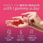 Biotin Gummies for Hair, Skin & Nails. 5,000 mcg High Potency Vegan Vitamins for Faster Hair Growth, Stronger Nails & Healthy Skin. with Vitamins C & E, 30 Gummies