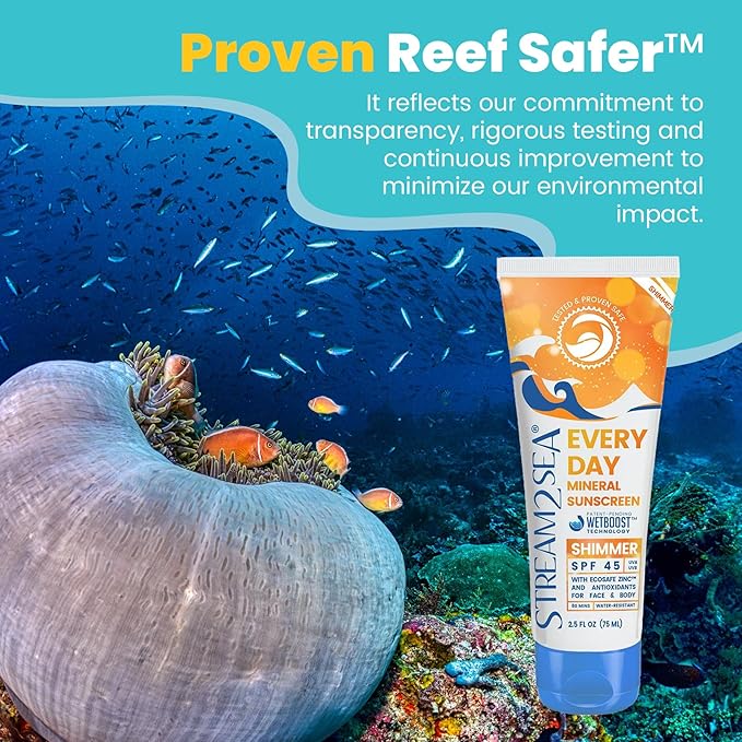 SPF 45 Every Day Shimmer Mineral Sunscreen | 2.5 Fl Oz Biodegradable, Paraben Free & Reef Safe Sunscreen | Non-Greasy, Lightweight & Shimmer Mineral Protection Against UVA & UVB for Face & Body