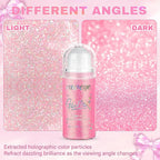 Roll-on Face Body Glitter Gel for Women and Kids, 50ml Large Capacity Holographic Chameleon Color Changing Glitter Gel Shimmer Makeup for Singer Concert Festival Rave Accessories, Holographic Pink