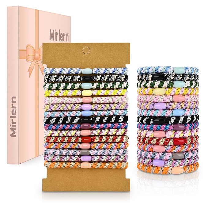 30 Pcs Hair Ties No Damage for Women Girls, High Elastic Braided Hair Ties for Thick Hair, Soft Ponytail Holders, No Crease Hair Bands for Curly Thin Hair Scrunchies (Striped Theme)