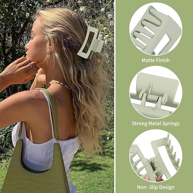 Square Hair Clips 3.5 Inch Medium Claw Clips Rectangle Hair Claw Clips 6 Pack Rubber Paint Jaw Non-Slip Thick Hair Accessories for Women Girls -Brown Colorful