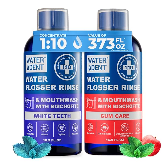 2 Pack Set - Concentrated Water flosser Rinse & Mouthwash Teeth WHITENING & Gum Care, Alcohol Free, Made in USA