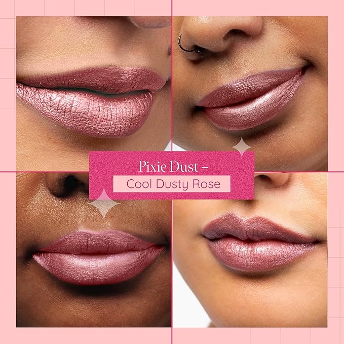 Aromi Dusty Rose Metallic Liquid Lipstick, Rosy Pink Nude Lip Color, Shimmery Finish, Waterproof, Long Lasting, Vegan, Cruelty-Free, Handmade (Pixie Dust)