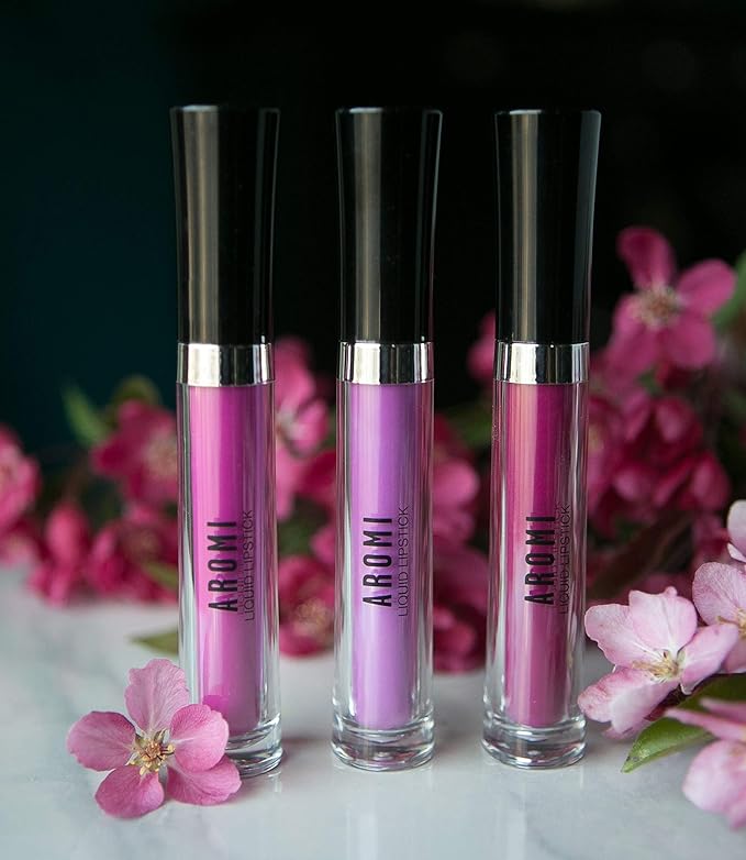 Aromi Bright Pink Matte Liquid Lipstick | Magenta Fuchsia Lip Color with Blue Undertones, Vegan, Cruelty-free, Smudge Proof, Transfer Proof, Long-lasting (Pink Peonies)