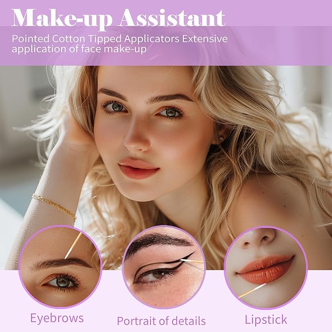 200PCS Pointed Cotton Swabs - Precision Tip Cotton Swabs - 4 Inch Microblading Cotton Swabs - Microblading Cotton Buds for Eyebrow Eyelash Extensions, Makeup, Nails, Tattoo Permanent Supplies, Craft