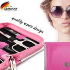 3 Swords Germany - brand quality 6 piece manicure pedicure kit set for professional finger & toe nail care with synthetic leather case - Made in Germany - pink
