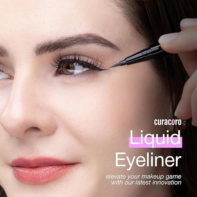 CURACORO Oil-Free Liquid Eyeliner for Eyelash Extensions, Ultra-Fine Felt Tip, Waterproof & Long-Lasting, Smudge-Proof Black Eyeliner