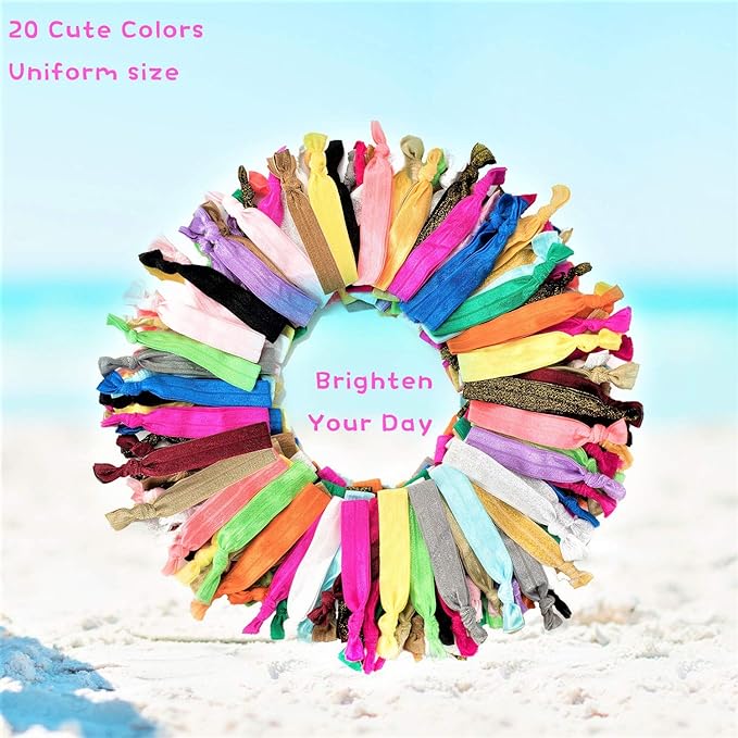 79STYLE 300pcs Elastic Hair Ties Ouchless No Crease Ouchless Ribbon Ponytail Holders Bulk Colorful Yoga Twist Hair Bands Hair Accessories Hand Knotted Fold Over Solid Colors (Multiple 20 Colors)