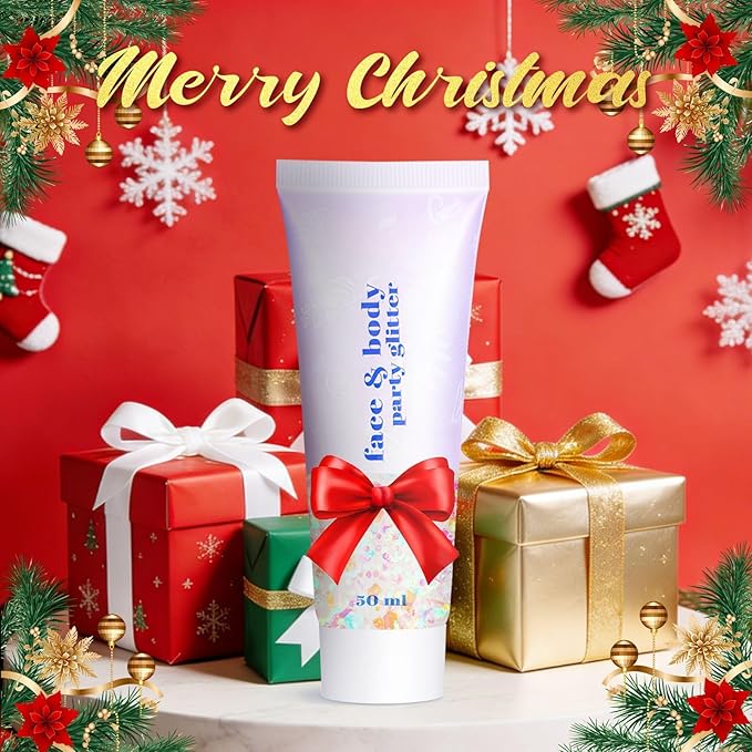 Christmas Face Glitter - Holiday Gift for Women Girls, Chunky Sparkling Glitter Makeup, Party Costume Accessories Christmas Stockings (Mermaid Glitter)