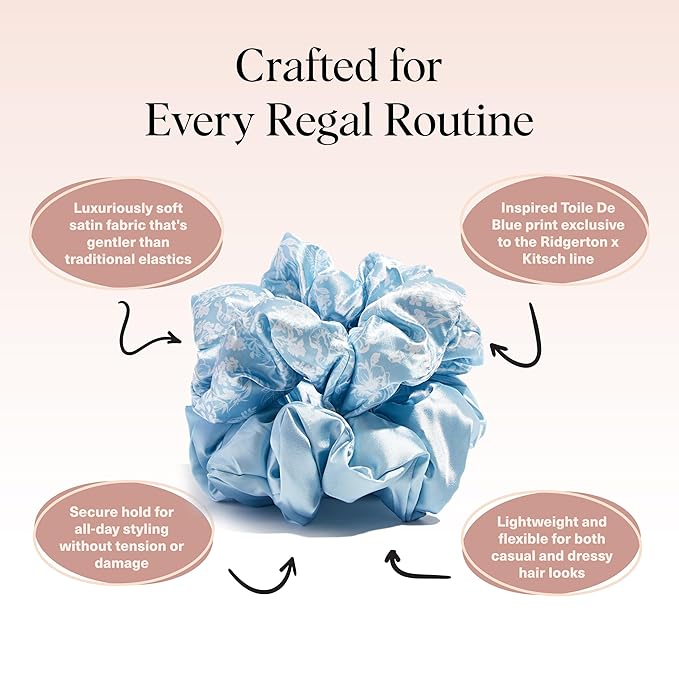Bridgerton x Kitsch Satin Scrunchies for Women, No Snag, No Tugging, Soft & Comfortable Scrunchies for Girls, Perfect for Day or Night | Ideal Gifts for Women - Toile De Blue