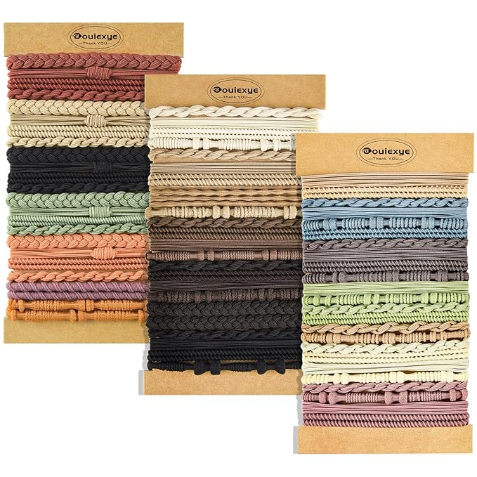 Hair Ties & Bracelets for Women, 72PCS Boho Hair Accessories - No Damage for Thick, Thin, Medium, Long Hair & Ponytails - Retro B