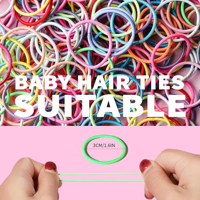 YGDZ Toddler Hair Accessories: 312 Elastic Hair Ties in 24 Colors, Small 3cm No Crease Ponytail Holders for Girls