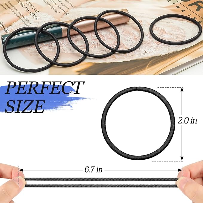 100PCS Black Hair Ties For Thick Hair, Ponytail Holders Hair Bands No Damage For Women, Elastic Thick Hair Ties Hair Bands For Girl Thin Hair (Black)