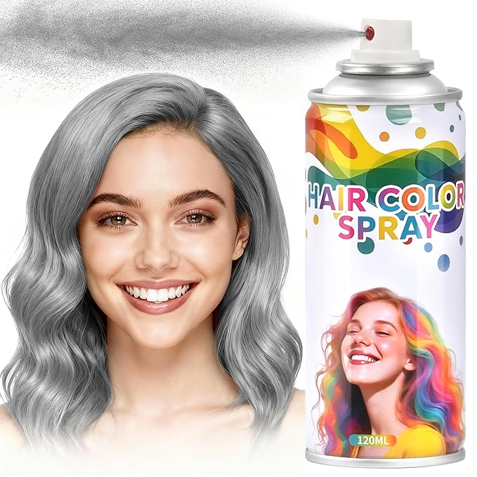 Gray hair spray,Hair spray temporary for Women Kids Men, Washable Temporary Hair Dye Spray，Spray hair color Non-Sticky，For Christmas Party, Halloween Crazy Hair Day,Cosplay Party (Gray, 4.06 oz)