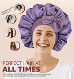 HiRui Silk Satin Bonnet for Sleeping Women, Double-Layer Sleep Cap Shower Cap with Adjustable Tie, Moisture Retaining Satin Lined Hair Bonnet for Curly and Natural Hair (Lavender, Large)