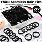 Chuangdi 750 Pcs Large Hair Ties Bulk Elastics Hair Bands Set Cotton Seamless Ponytail Holders Soft Hair Scrunchies for Thin Thick Curly Wavy Hair (Black)