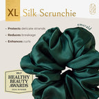 Silk Scrunchies for Women Ponytail Holders – Oversized Mulberry Silk Scrunchie – Extra Large No Damage Hair Tie for Curly, Thick, and Thin - Hair Accessories for Women – Emerald, XL By Curlfriend