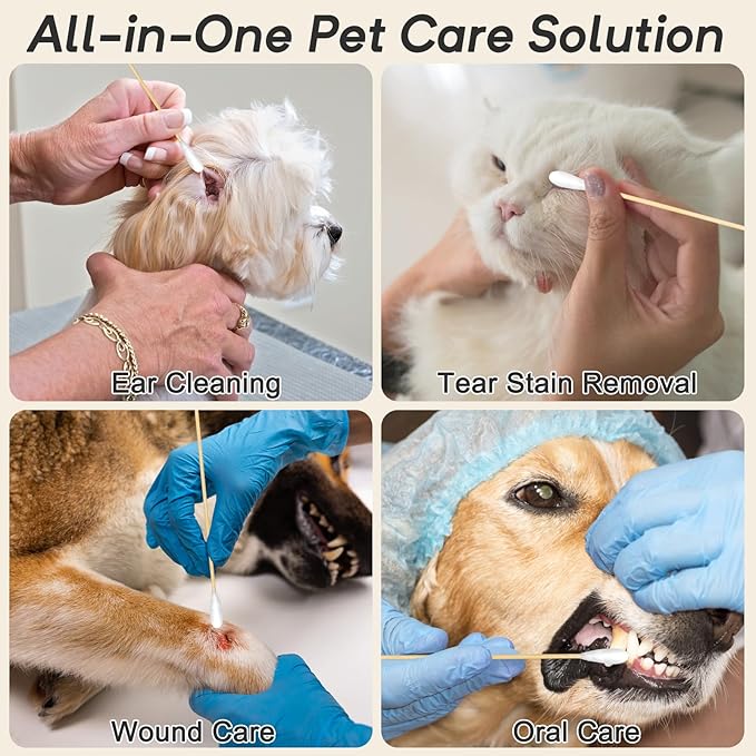 200 Pcs Large Cotton Swabs for Pet Care, 6 Inch Long Cotton Swabs with Bamboo Handle, Professional Dog Ear Swabs, Absorbency Big Cotton Tips, Pet Cleaning Solution Supplies