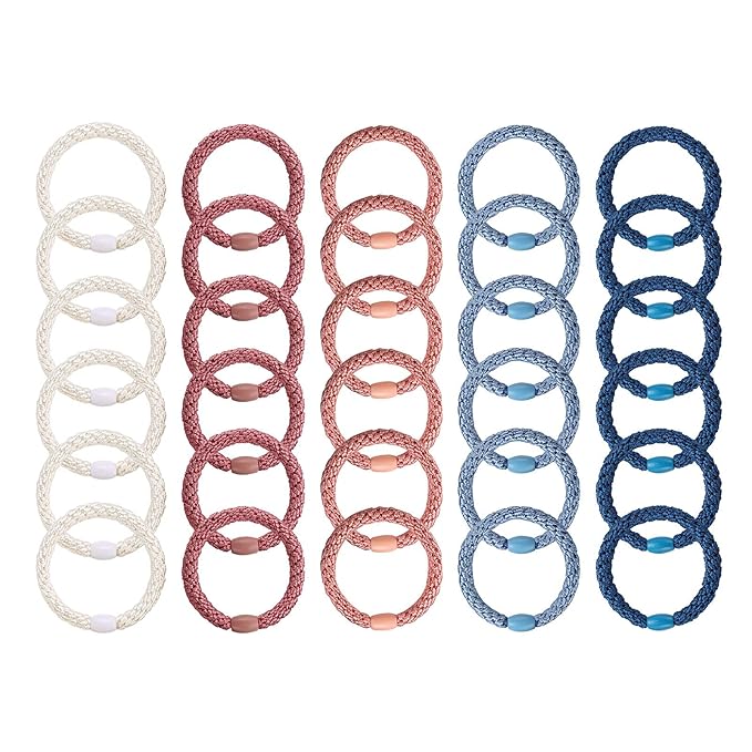 Hair Ties for Girls Women, Funtopia 30 Pcs Elastics Hair Bands Ponytail Holders for Thick Hair, No Damage No Crease Hair Elastics 3.Multicolor
