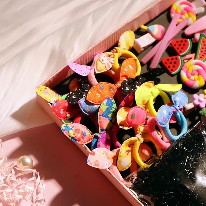 YANRONG Hair Accessories Set (1189PCS) - Candy Colors Eco-friendly Nylon Hair Ties, Disposable Rubber Bands, Hair Bands, and Hair Clips for Women and Girls - Pink