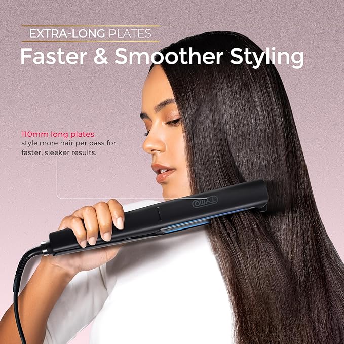 TYMO Flat Iron Hair Straightener - Upgraded Long Hollow Plates Straightener and Curler 2 in 1 for Fast Smooth Styling, Ceramic Hair Straighteners for Women, 15s Heat Up, 5 Billion Ions, Dual Voltage
