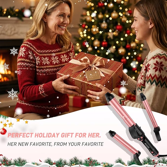 Automatic Curling Iron 1 Inch with 3-in-1 Interchangeable Barrels, Anti-Tangle Beach Waves Hair Curler, Beginner Friendly Dual Voltage Travel Curling Wand for Long Short Hair Pink, Gifts for Women Pro