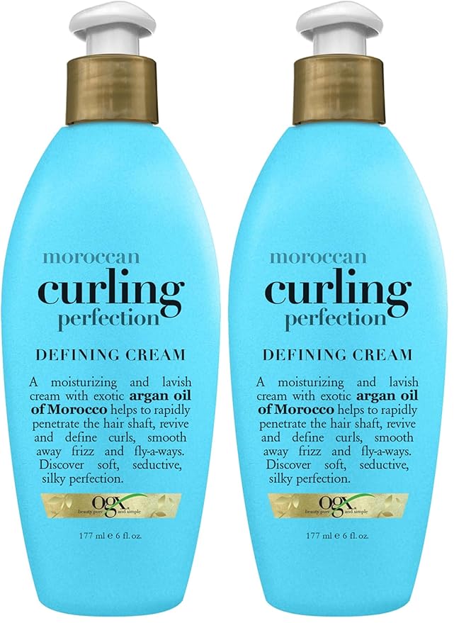 OGX Argan Oil of Morocco Curling Perfection Curl-Defining Cream, Hair-Smoothing Anti-Frizz Cream to Define All Curl Types & Hair Textures, Paraben-Free, Sulfated-Surfactants Free, 6 oz (Pack of 2)