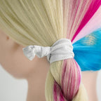 MEEDEE 100 Pack Silver No-Crease Soft Ribbon Knotted Ouchless Hair Ties for Women, Yoga, and Ponytails - Elastic Bracelets