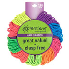 Expressions 216-Piece Hair Elastics Value Pack - 4mm Neon Ponytail Holders for Women, Durable No Metal Bands for Thick, Curly, and All Hair Types