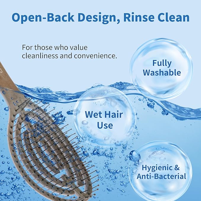 Hair Brush Professional for Women Men Paddle Detangling Brush for Wet Dry Curly Thick Straight Hair Shaping Defining Curls wood round