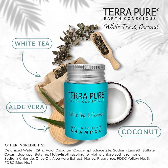 Terra Pure White Tea & Coconut Shampoo, Travel Size Hotel Amenities, 1 oz. (Case of 300)