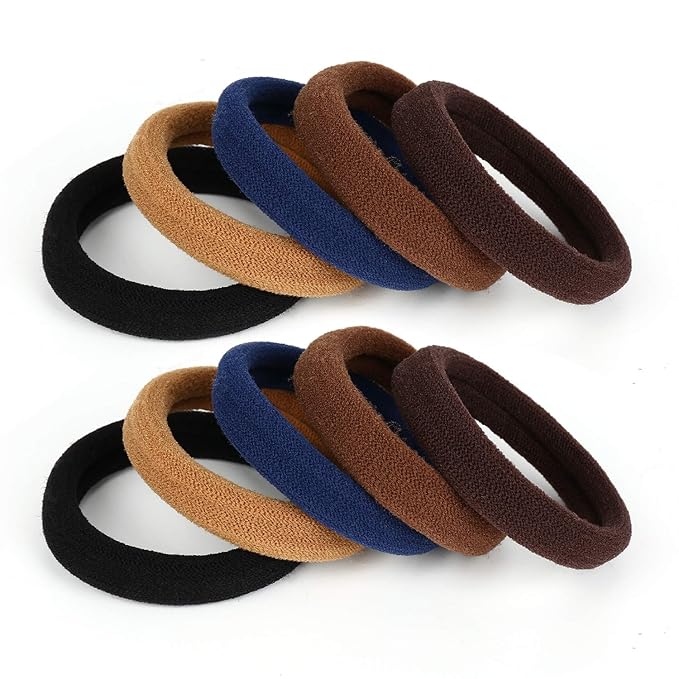100PCS Large Cotton Seamless Hair Ties Bands, Ponytail Holders, Thick Hair Elastics for Thick Heavy and Curly Hair, 2 Inch in Diameter and 5 Colors by BAOLI