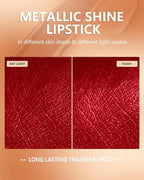 MAKI YIKA Red Lipstick for Women Metallic Lipsticks Glitter Long Lasting Lipstick No Smudge No Transfer Liquid Lip Gloss (BR20 Crushed Ruby)