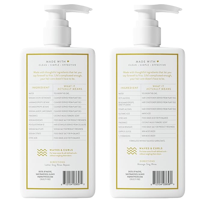 Native Coconut & Turmeric Shampoo and Conditioner Contain Naturally Derived Ingredients | All Hair Types, Color & Treated, Fine to Dry Damaged, Sulfate & Dye Free - 2-Pack