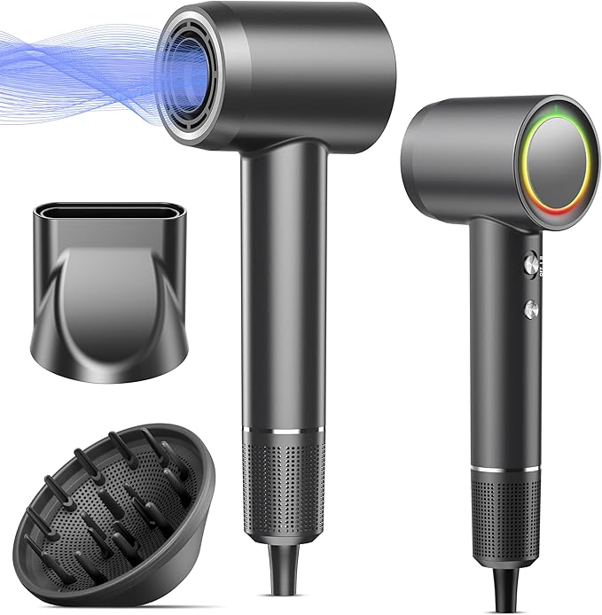 Hair Dryer, 160000 RPM Professional High Speed Ionic Blow Dryer, 500 Million Negative Ions & Heat-Control & Low Noise Hairdryer with Magnetic Diffuser for Fast Drying All Hair Types, No Heat Damage