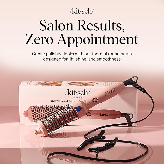 Kitsch Thermal Brush – Round Brush For Blowout Look – 1.5”/38 mm Ceramic Barrel Hair Brush & Hair Styling Tool For Volume & Shine for All Hair Types – Frizz-Reducing Ceramic Tourmaline, Quick Heat-Up
