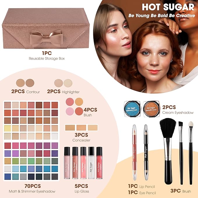 Hot Sugar Girls Makeup Kit for Teenagers, Beginner Makeup Gift Set for Women Full Makeup Kit (Bronze)