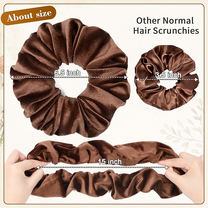 CEELGON Brown Big Velvet Scrunchie 6.5 Inches Jumbo Scrunchies Hair Ties Oversized Ponytail Holder for Thick Curly Hair Extra Large Hair Accessories for Women (Brown)