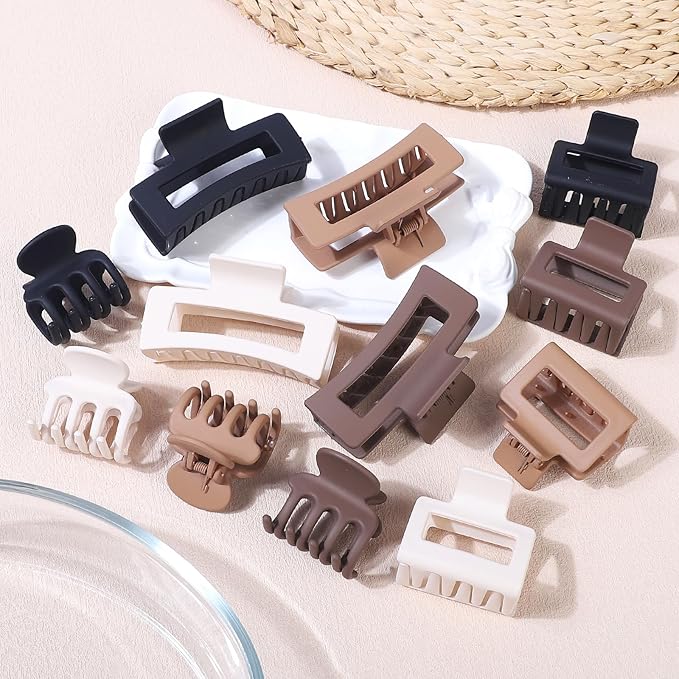 3 Styles Hair Clips for Women Small Medium Big Claw Clips for Thin Thick Hair 12 Pcs Hair Claw Clips Hair Clips Combination Hair Accessories for Women (Brown)